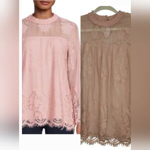 Miss Chievous Pink Lace/Crochet Top Size S Lined Keyhole 2 Button Back Closure